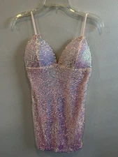 NWT FASHION NOVA Pink/Blush KEEP YOUR SHINE Sequin Mini Dress Womens Medium