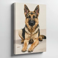 Canvas Wall Art a Realistic Portrait of a German Shepherd Puppy Painted