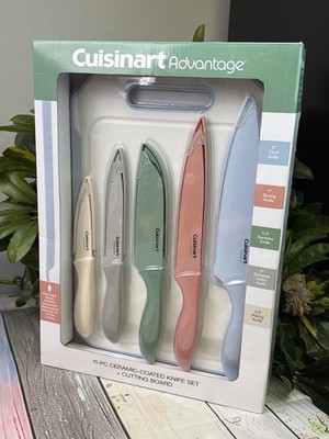 Cuisinart Advantage 11pc Ceramic Knife Set w/ Cutting Board Pastel Colors NIB