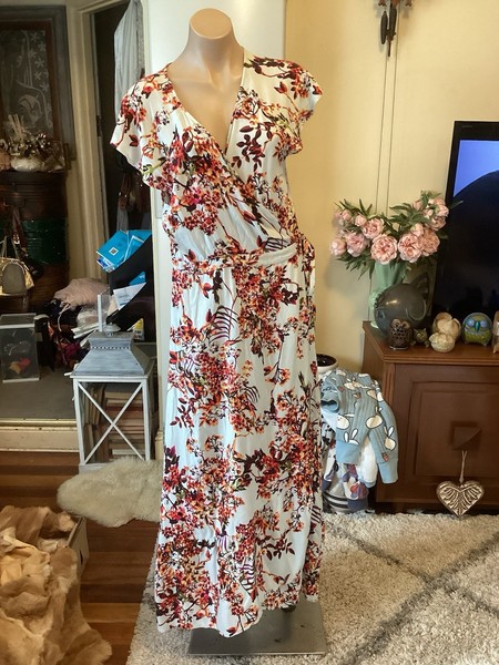 Genuine Vintage BOHO BIRD wrap Over Maxi Length Dress Size 18 100% Viscose