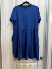 NWT Gap Blue Tiered Dress Large Short Sleeve Crew Neck Armpit To Armpit 21”