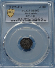 Szwajcaria 1827-41 3 Haller PCGS MS 62! Wysoka klasa!! Propozycja cenowa akceptowana!