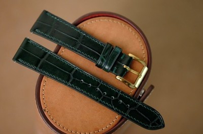 Handmade flat thin green watch strap watch band size 19/16 (or any size)