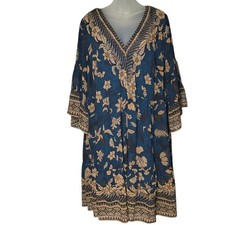 eShakti 1XL Plunge Floral Georgette Dress Three-quarter Bell Sleeve Cottagecore 
