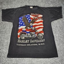 Ride With Pride Harley Davidson Cayman Islands Flag Eagle Tshirt Medium USA Made