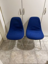 2x Charles Eames Fiberglas Stuhl blau 60s Vintage 60er chrom Herman Miller  
