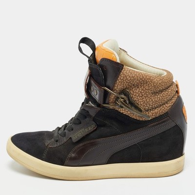 Alexander McQueen Size 37 Multicolor Croc Embossed Leather Leather and Suede