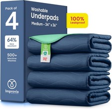 IMPROVIA Washable Reusable Underpads 4 Pack 34x36 Heavy Absorbency Navy Green