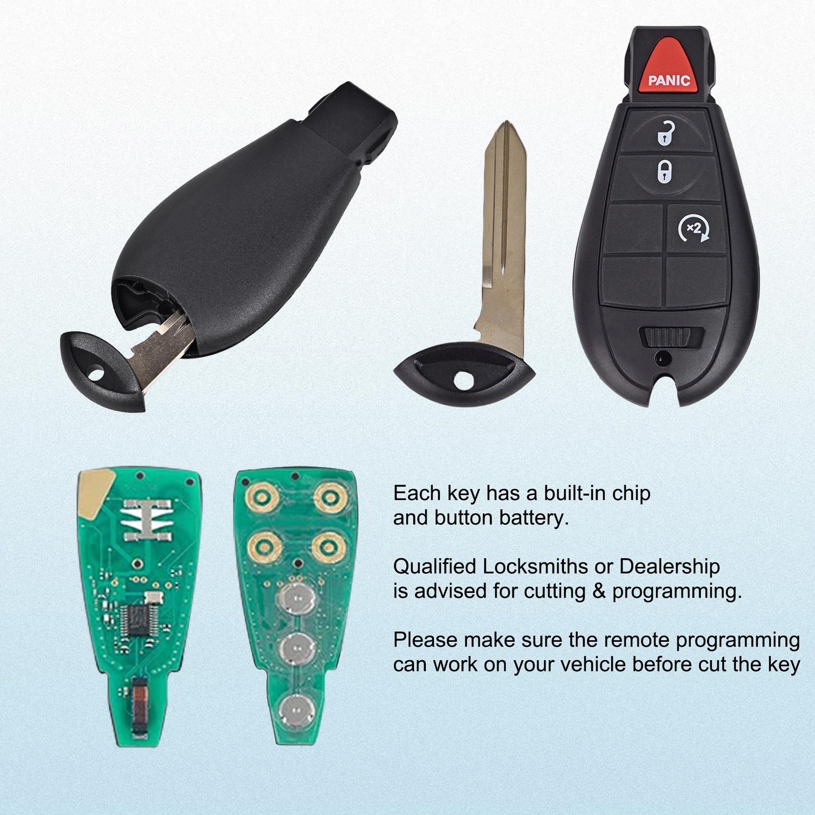 Key Fob Two Keyless Entry Remote Control Car Keys 4 Button Smart Key 433MHz C...