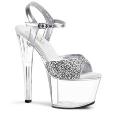 Pleaser Platform Stiletto Glitter Ankle Strap High Heel Sandals Sky 310
