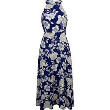 Anself Floral Halter Maxi Dress 5XL Blue White