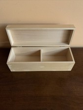 Large Unfinished Wooden Storage Box With A Hinged Lid And Internal Divider 11x4x