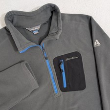 Eddie Bauer First Ascent Fleece Sweater Mens Size Large Gray Long Sleeve 1/4 Zip