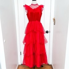 Beetlejuice Lydia Deets Red Bride Ruffle Dress Halloween Costume - medium