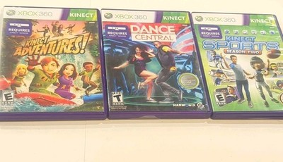 Microsoft & Harmonix Xbox 360 Kinect Game Lot Adventures Dance Central Sports 2