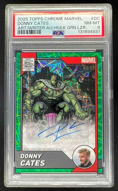 2025 Topps Chrome Marvel Comic Book Hulk Green Lazer Donny Cates Auto /99 PSA 8