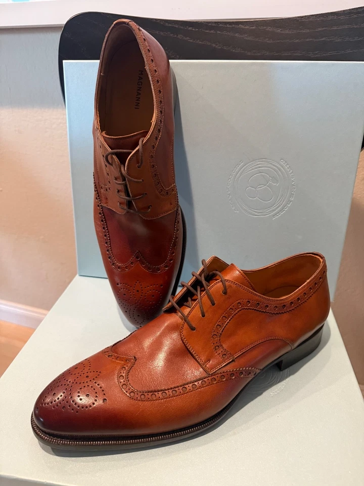 Oxfords Magnanni Hampton ponta de asa 47 UE 13 EUA couro marrom conhaque novo na caixa - Imagem 3 de 4