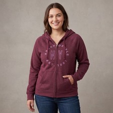 Aeropostale Womens XL Burgundy Full Zip Hoodie NY 1987 Graphic Fleece Sweatshirt