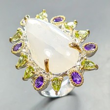 Fine Art 28 ct Natural Moonstone Ring 925 Sterling Silver Size 8 /R448856