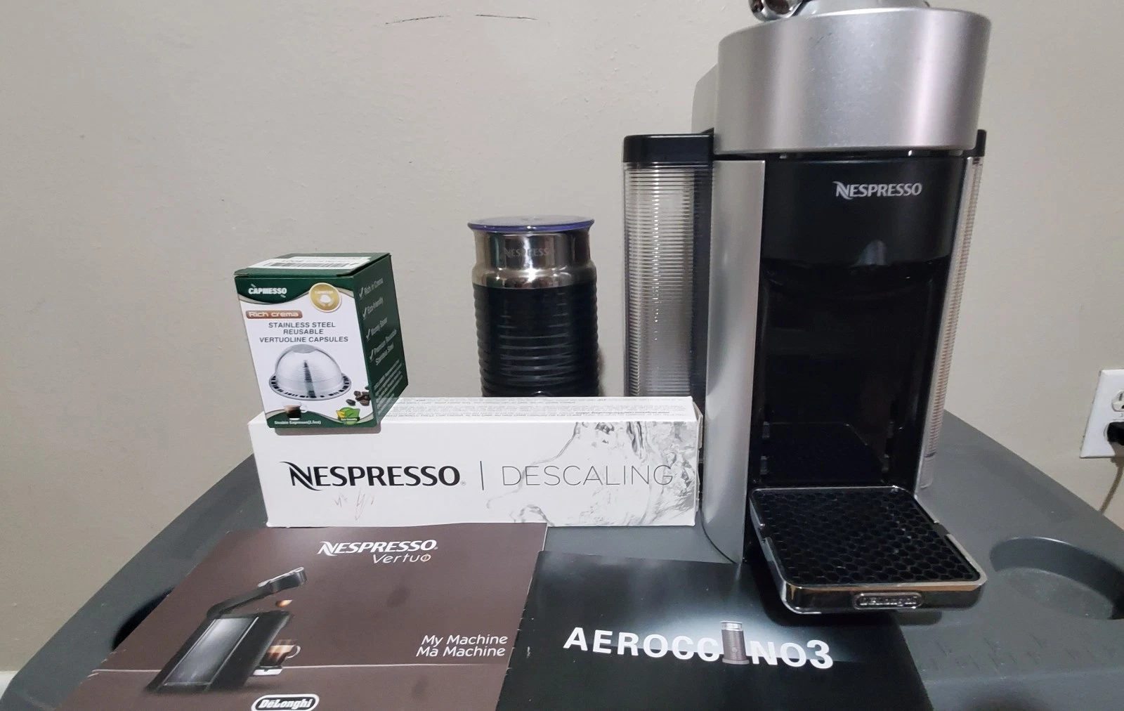 Nespresso Vertuo Coffee/Espresso + Aeroccino Milk Frother De'Longhi Silver
