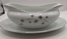 Creative Fine China Platinum Starburst #1014 Gravy Boat With Attached Underplate