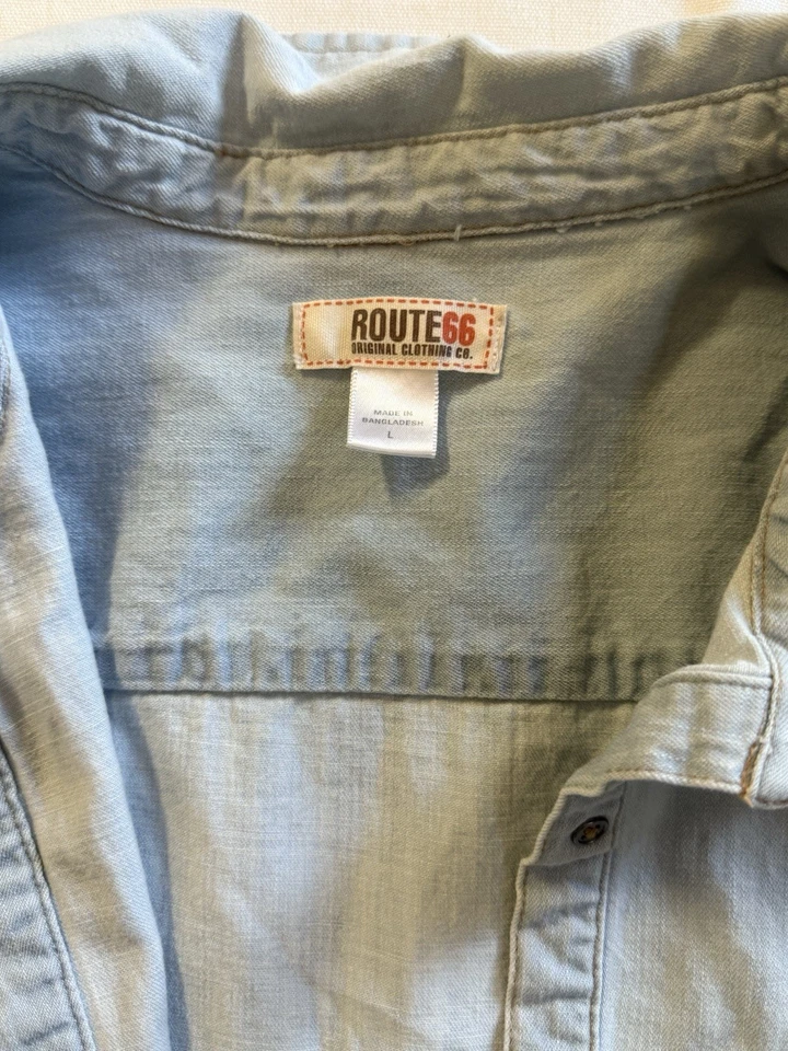 Camisa de vestir vaquera ligera Route 66 túnica manga larga frontal a presión 100 % algodón Foto 4 de 4