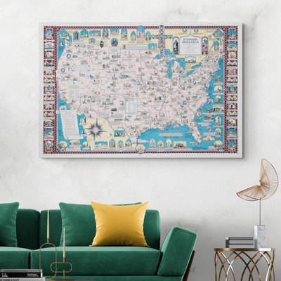 Pictorial Map of Catholic History USA Illustrated Missions & Religious Landmarks