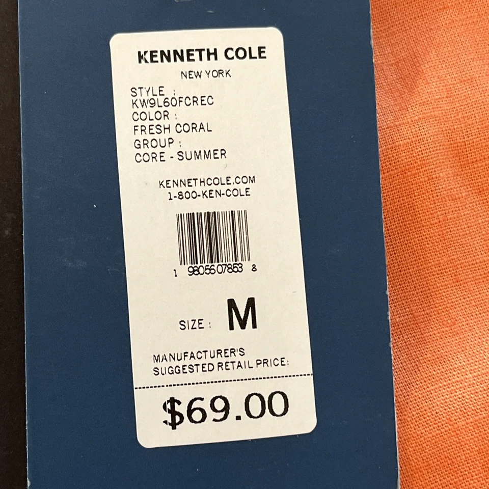 Kenneth Cole New York Men’s Long Sleeve Linen Blend Regular Fit Sz M Coral Shirt - Image 3 of 4