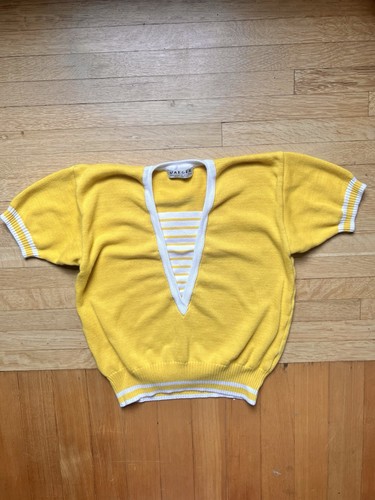Jaeger, Vintage Vtg 80s Jaeger Great Britain 100% Cotton Sweater Yellow white stripe M