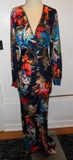 SHEIN Floral Long Sleeve Ruched Maxi Dress Choice Tropical V-Neck Size M Summer
