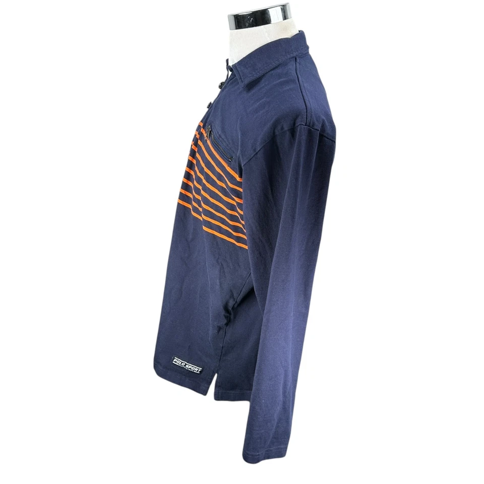 Sudadera deportiva polo vintage Ralph Lauren para hombre mediana azul naranja a rayas años 90 Foto 3 de 4