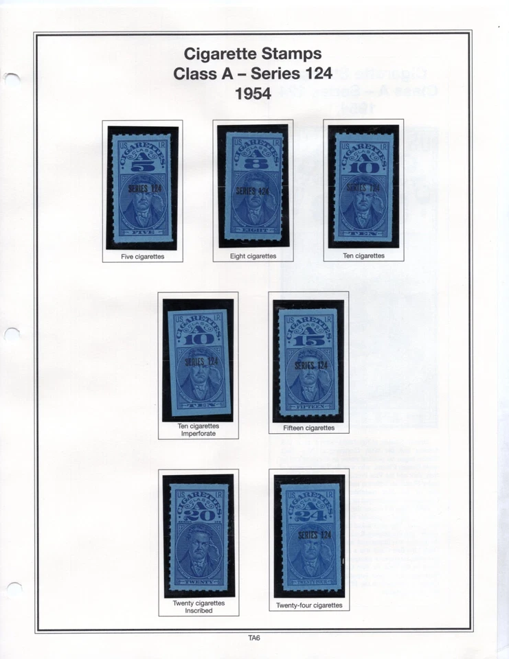 SELLO DE INGRESOS DE CIGARRILLOS DE Estados Unidos 1953 colección completa en monturas sin bisagras Foto 3 de 4