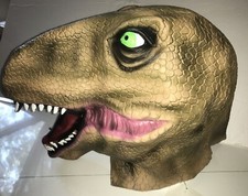 NWT Soft Latex Halloween Mask Dinosaur T Rex Brown Moving Mouth Cosplay Costume