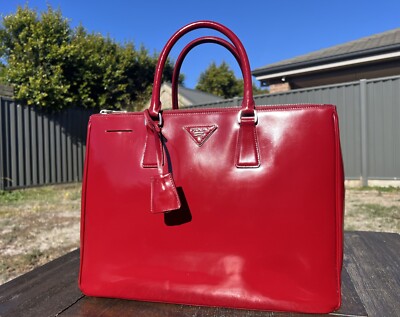 Authentic Prada Saffiano Red Patent Leather Large Galleria Tote