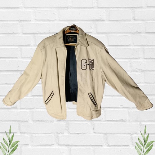 80's Guess G-81 Varsity Men's Y2k White Genuine Leather Jacket Size L - Picture 2 of 14