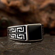 New 925-Sterling Silver Natural Gemstone Black Onyx Unique Comfortable Men's Rin