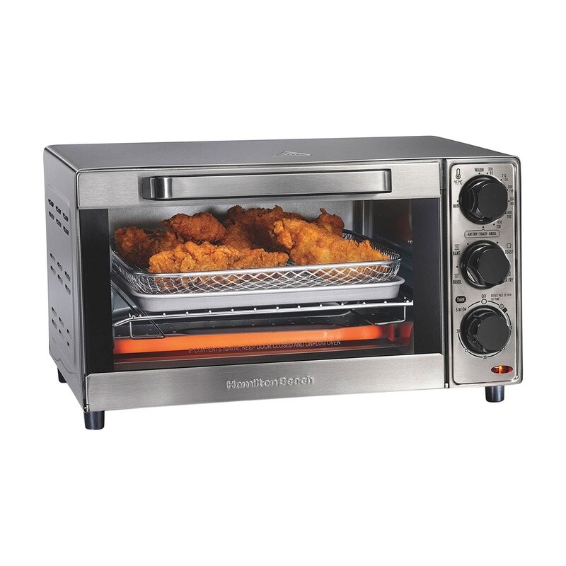 4-Slice Air Fryer Toaster Oven with Convection Cooking & Metal Basket Bake Pan