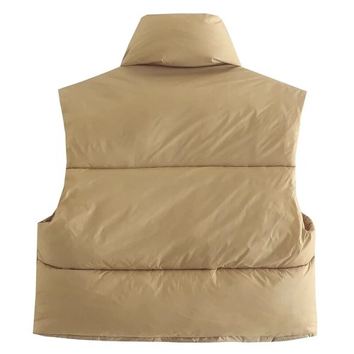 Ladies Winter Crop Vest Stand Collar Puffer Jacket Women Sleeveless Casual Coat - Picture 16 of 57