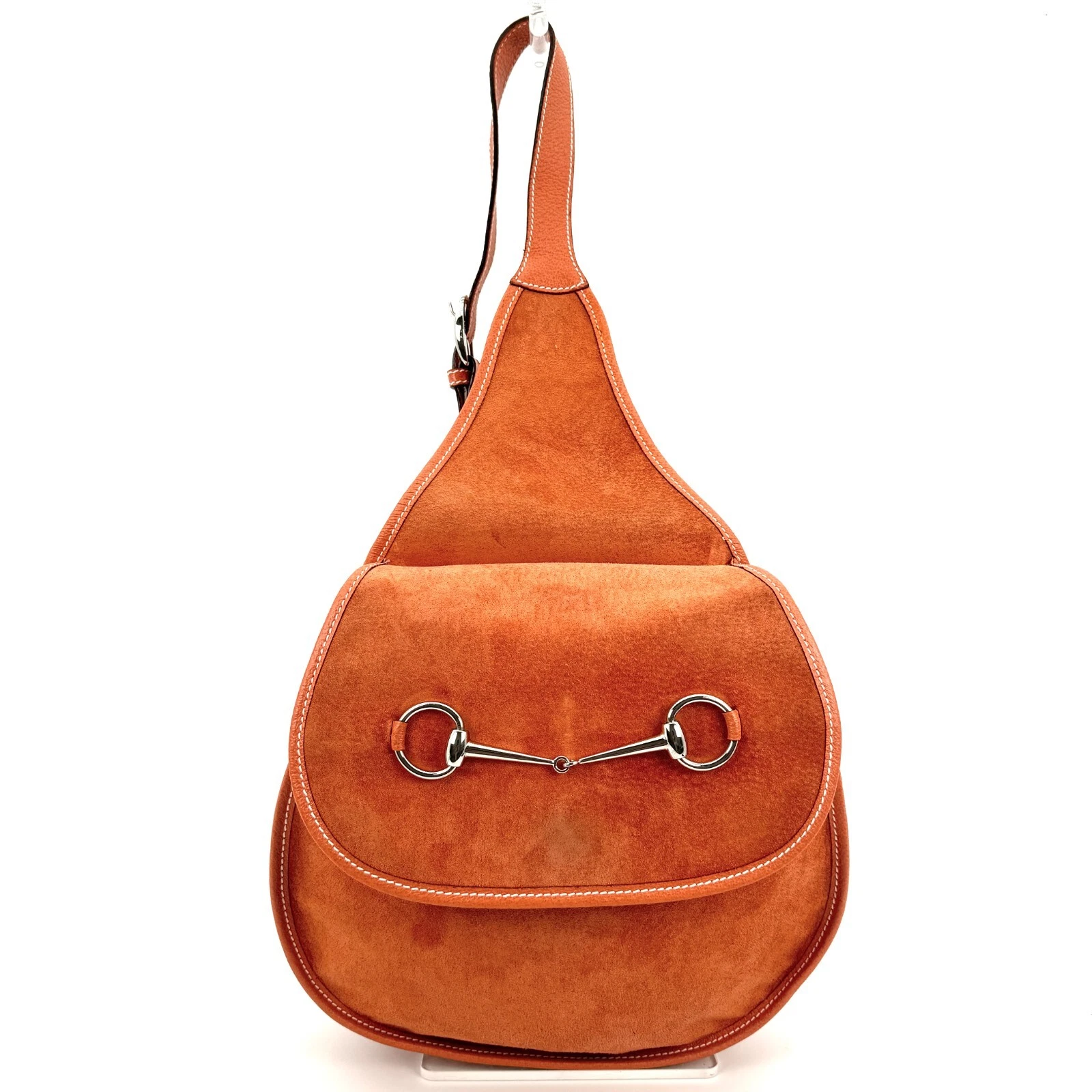 Sac bandoulière Gucci une épaule Horsebit cuir daim orange authentique #0372