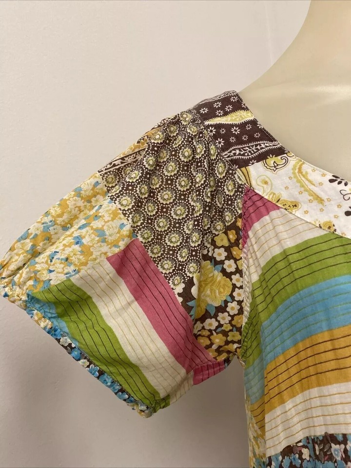 NAUDIC Printed Cotton Short Sleeve Midi Summer Dress with Pockets. Size