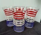 4 Vintage Red White & Blue Betsy Ross Striped Tumblers ~ Anchor Hocking ~ MINT