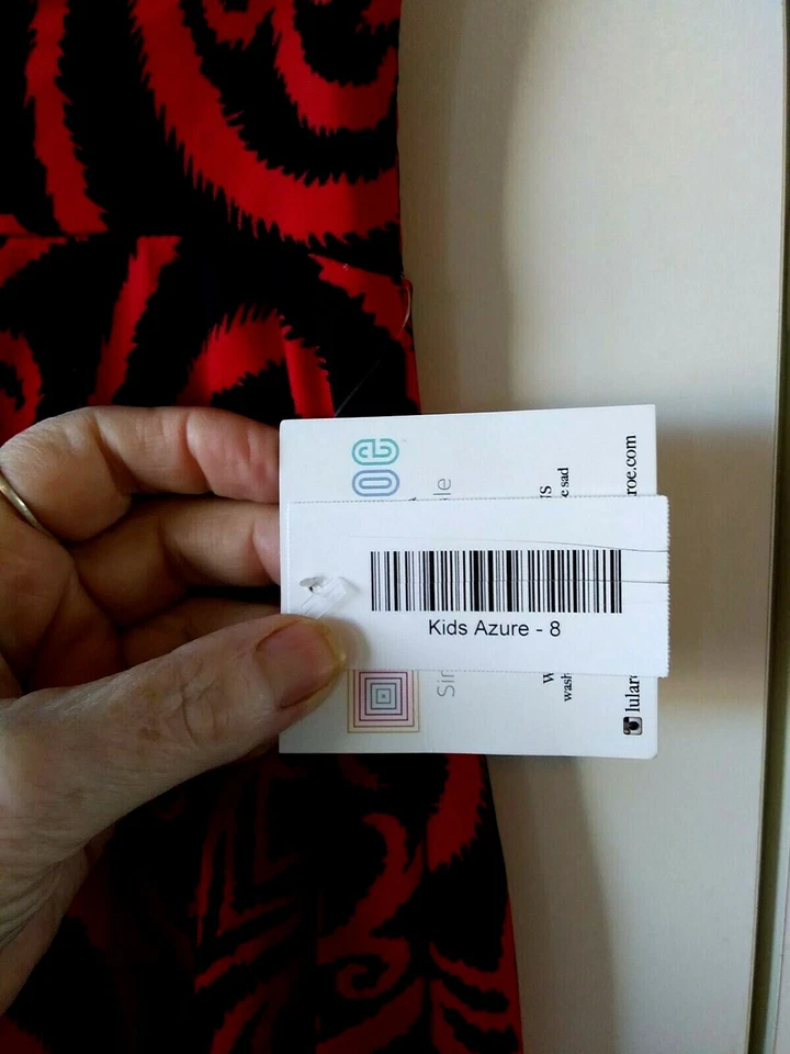 НОВАЯ ДЕВОЧКА LULAROE KIDS ЛАЗУРНЫЙ ЧЕРНЫЙ С КРАСНЫМ ПРИНТОМ ЭЛАСТИЧНЫЙ КАЧЕЛИ ЮБКА РАЗМЕР 8 - Изображение 3 из 3