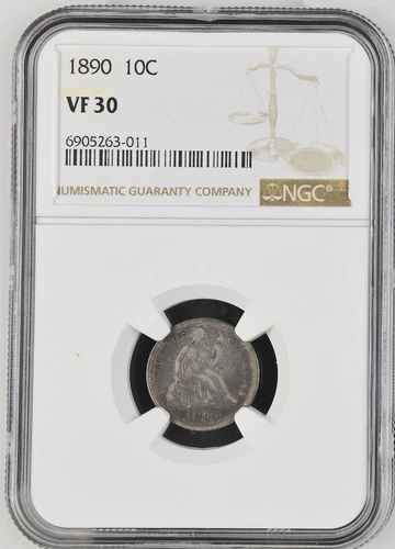 1890 Silver Seated Liberty Dime 10C W/O Stars - NGC VF 30