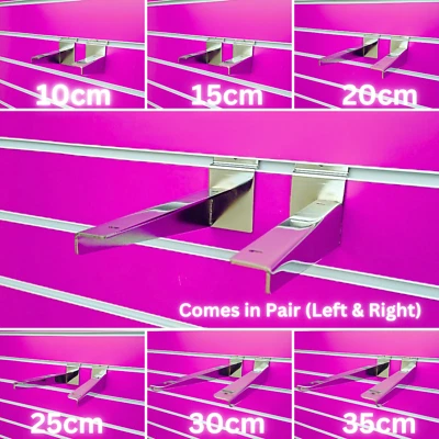 THESFS LIMITED Heavy Duty Wooden Shelf Brackets (Pair) for Slatwall Shop Fittings in Chrome