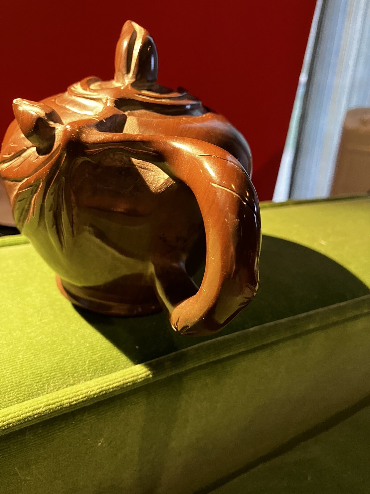 Chinese Rare Brown Heavy Zisha Clay Bamboo Handmade Teapot Signed Lotus