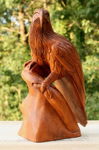 Statua aquila in legno 12" grande intagliata a mano scultura statuetta arte arredamento casa regalo - Foto 4 di 5