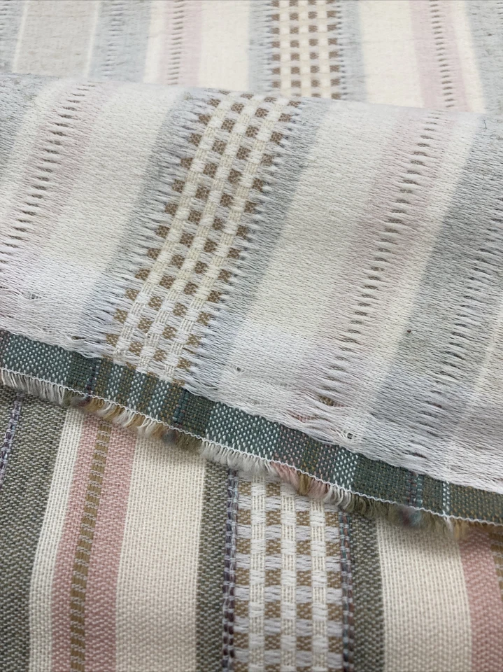 Vintage Woven Brown Cream And Pink Striped Upholstery Fabric 46” By 58”Wide - Image 3 of 4