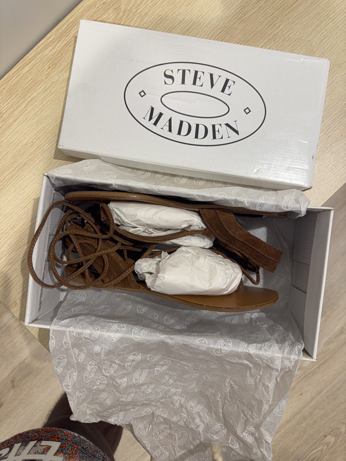 Rare Steve Madden Walkitt Lace-Up Flat Sandals, Chestnut 8.5 image 2