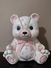 Vintage Lefton Baby First Bank Teddy Bear White And Pink Ceramic 1987 Stopper 