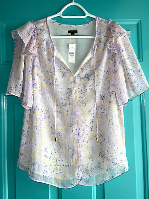 Ann Taylor Ruffle Flutter Sleeve Floral Print Blouse, Women's Size XS. NWT.